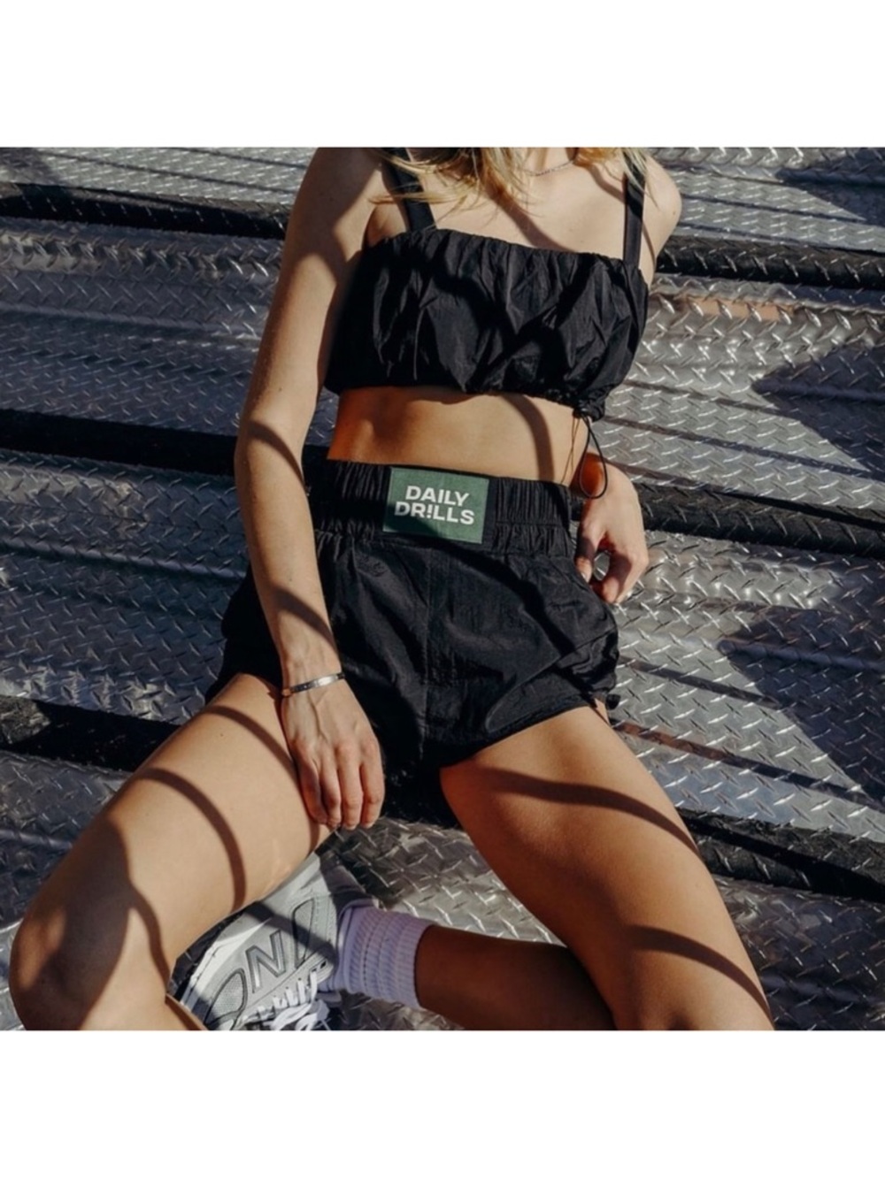 DAILY DR!LLS Black 2-Piece Crop Bubble Bralette & Short Set,S